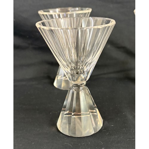 590 - Set 6 crystal hour glass liqueur glasses, approximate overall height 4.5 inches