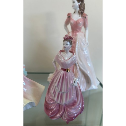 47 - Four Coalport lady figures to include ' May Ball', ' The Opera at Gylnedebourne', ' Ladies of Fashio... 