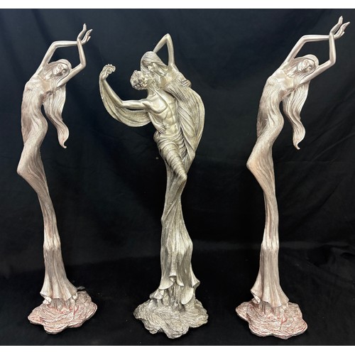 270 - 3 Resin silver dancing statues, approximate height of tallest  20.5 inches