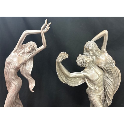 270 - 3 Resin silver dancing statues, approximate height of tallest  20.5 inches