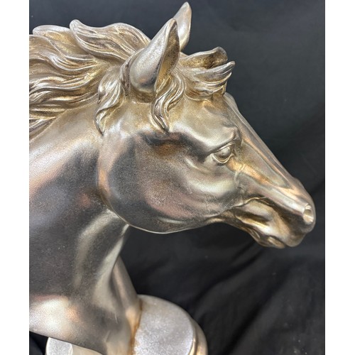 91 - Silver resin horses head, approximate height 18 inches