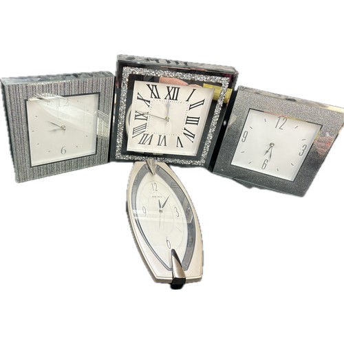 80 - Selection of chrome and glass wall hanging clocks, largest measures approximately 14 inches square