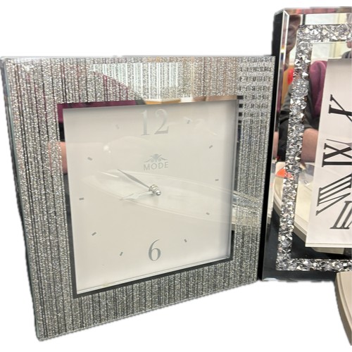 80 - Selection of chrome and glass wall hanging clocks, largest measures approximately 14 inches square