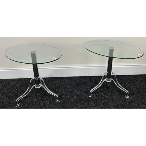 309 - Pair chrome and glass lamp tables, approximate measurements Width 25 inches, depth 18 inches Height ... 