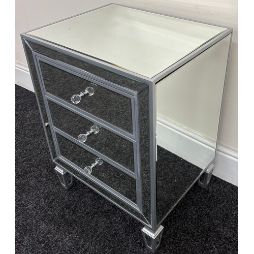 310 - Mirrored glass 3 drawer chest, approximate measurements: Width 19.5 inches, Depth 15.5 inches, Heigh... 