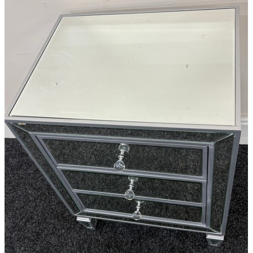 310 - Mirrored glass 3 drawer chest, approximate measurements: Width 19.5 inches, Depth 15.5 inches, Heigh... 