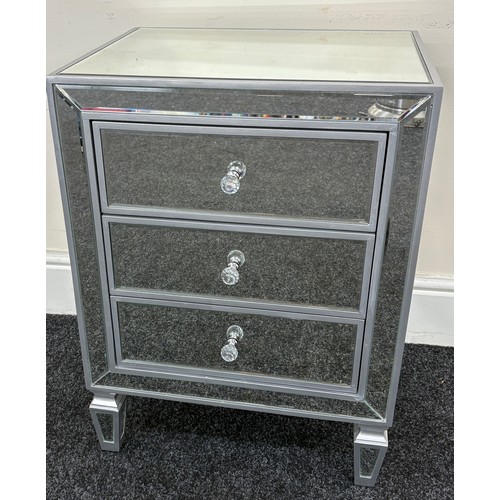 310 - Mirrored glass 3 drawer chest, approximate measurements: Width 19.5 inches, Depth 15.5 inches, Heigh... 