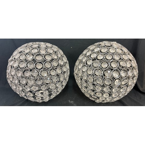 118 - Pair sphere crystal effect ceiling light shades, overall height 14 inches