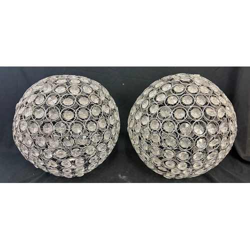 118 - Pair sphere crystal effect ceiling light shades, overall height 14 inches