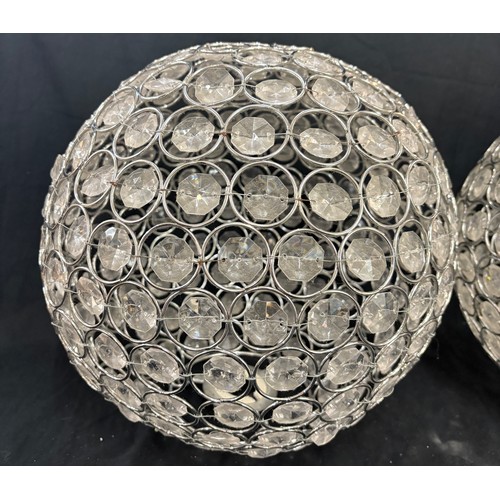 118 - Pair sphere crystal effect ceiling light shades, overall height 14 inches