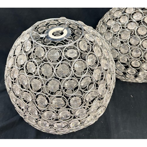 118 - Pair sphere crystal effect ceiling light shades, overall height 14 inches