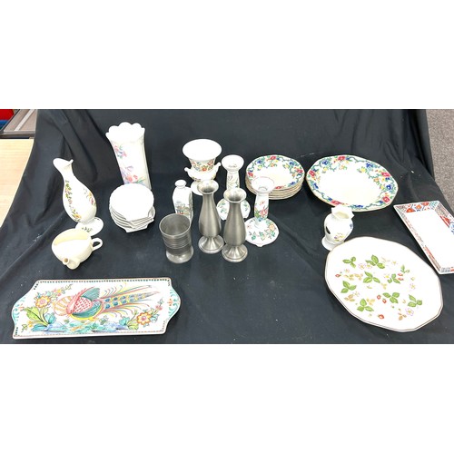 142 - Selection of porcelain and pewter to include Wedgwood, Aynsley, Cauldron etc