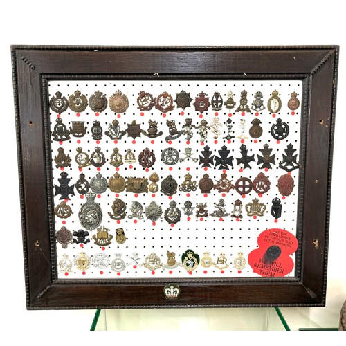 42 - Large selection of assorted Cap badges in a frame