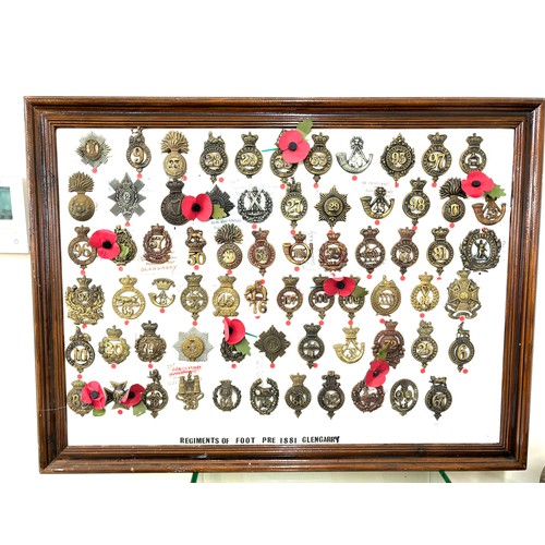 44 - Large selection of assorted Cap badges in a frame