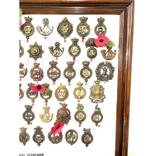 44 - Large selection of assorted Cap badges in a frame