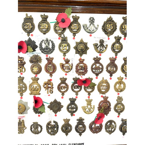 44 - Large selection of assorted Cap badges in a frame