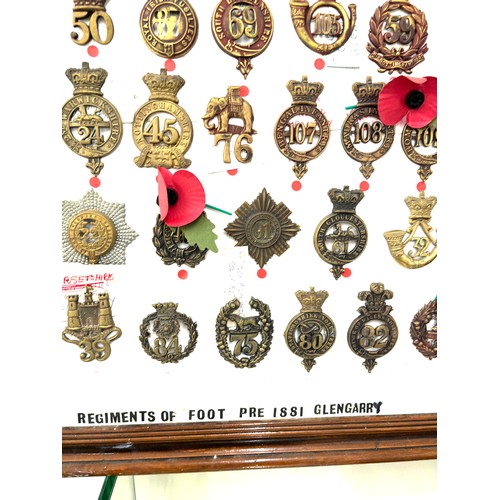 44 - Large selection of assorted Cap badges in a frame