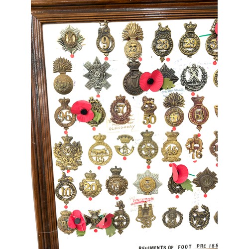 44 - Large selection of assorted Cap badges in a frame