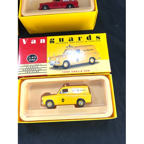 36 - Selection boxed diecast car models to include Vanguards Ford Anglia AA Road Service VA4001, VA11000,... 