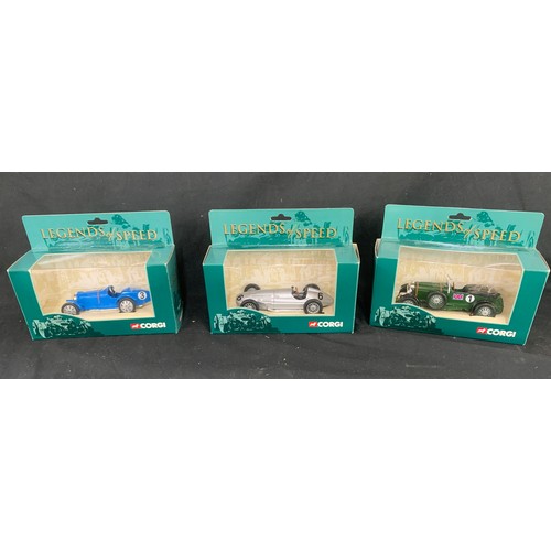 96 - 3 Boxed Corgi Legends of Speed to include models 00202 Racing Car Blue, 00203 Racing Car Silver, 002... 