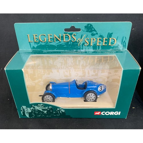 96 - 3 Boxed Corgi Legends of Speed to include models 00202 Racing Car Blue, 00203 Racing Car Silver, 002... 