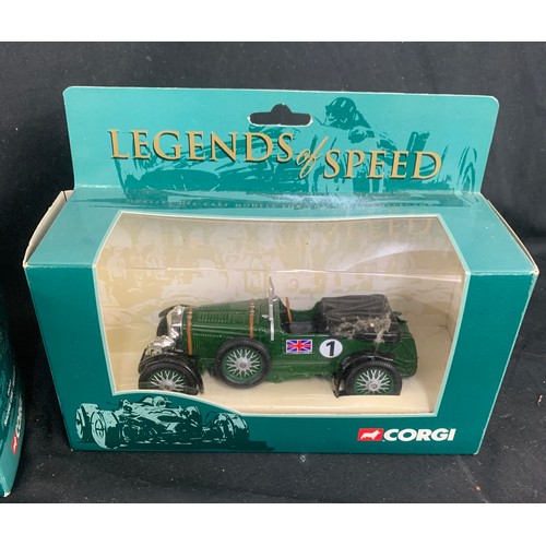 96 - 3 Boxed Corgi Legends of Speed to include models 00202 Racing Car Blue, 00203 Racing Car Silver, 002... 