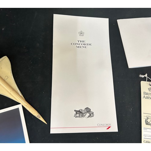 58 - Selection of vintage Concorde memorabilia to include menus, programmes, tickets etc