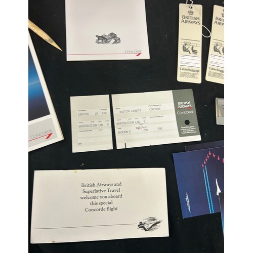 58 - Selection of vintage Concorde memorabilia to include menus, programmes, tickets etc