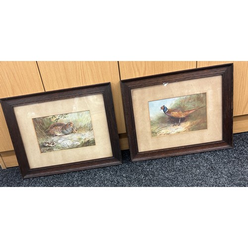 119 - Two oak framed signed A.Thorburn prints of a Pheasant and one of a Grouse and child measures approxi... 