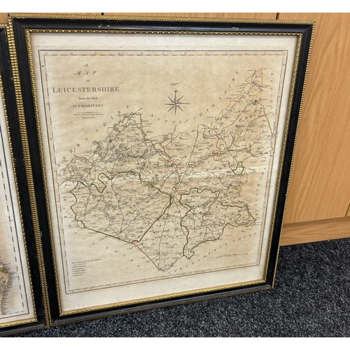 267 - Two framed maps one covering the area of ' Leicestershire', the other 'Scotland' largest measures ap... 