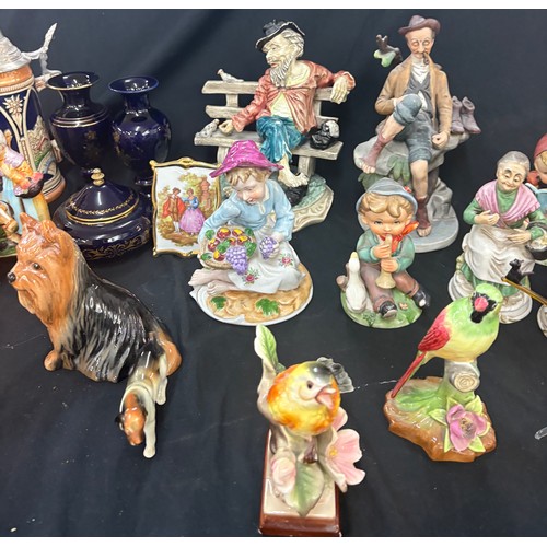 183 - Selection of collectable pottery to include glass witch, steins, pair small vases, small jug and bow... 