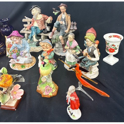 183 - Selection of collectable pottery to include glass witch, steins, pair small vases, small jug and bow... 