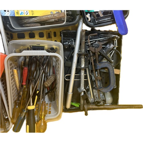 280 - Large selection of assorted hand tools to include spanners, screw drivers, drills, clamps etc