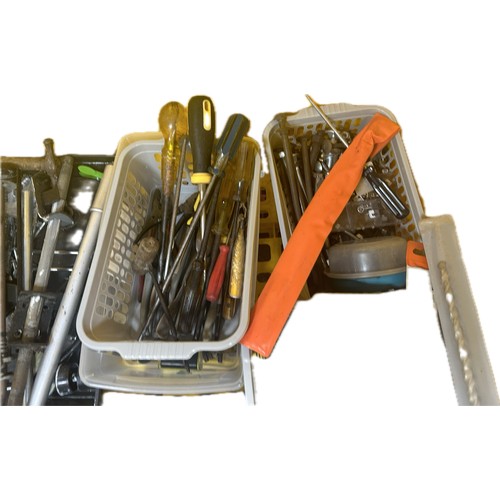 280 - Large selection of assorted hand tools to include spanners, screw drivers, drills, clamps etc