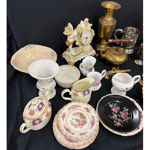 130 - Selection of miscellaneous to include brassware, Royal Albert, plated rose bowl, tankard, pottery et... 