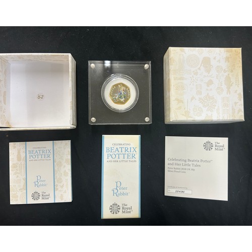 681 - A boxed Royal Mint Limited Edition Peter Rabbit 2018 silver proof 50p coin with coloured detail. Enc... 