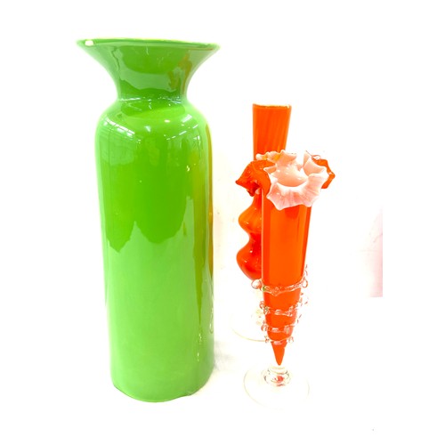 71 - Selection of coloured glass vases tallest measures approximately 17 inches tall