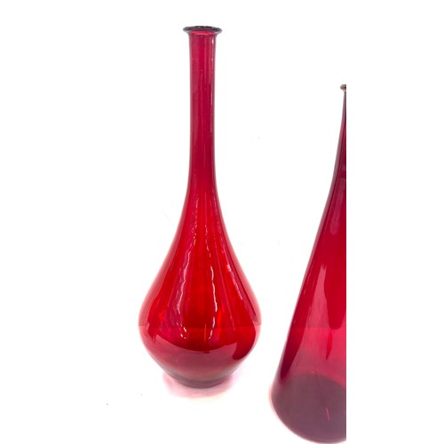 71 - Selection of coloured glass vases tallest measures approximately 17 inches tall