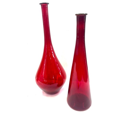 71 - Selection of coloured glass vases tallest measures approximately 17 inches tall