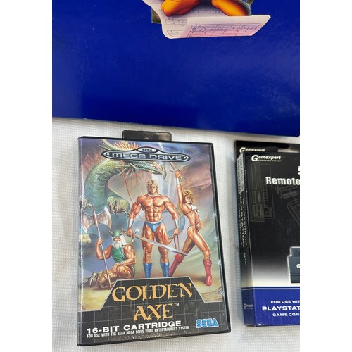 34 - Golden Axe - Sega Mega Drive - Boxed with Manual, along with play station 2 DVD controller and a Wal... 