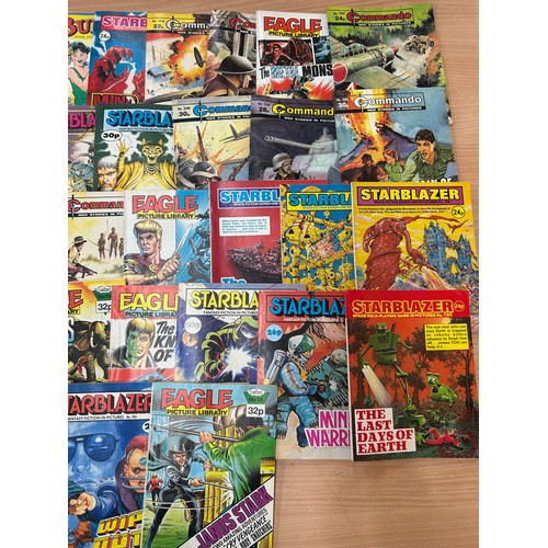 35 - Selection of vintage comics to include eagle picture library, Commando, Starblazer, Bunty,