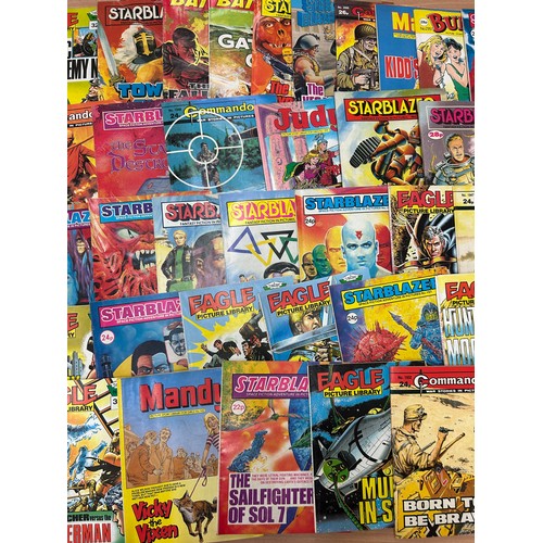 35 - Selection of vintage comics to include eagle picture library, Commando, Starblazer, Bunty,