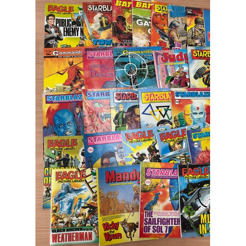 35 - Selection of vintage comics to include eagle picture library, Commando, Starblazer, Bunty,