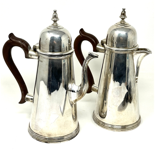 1 - Georgian style silver walker & hall coffee pot and matching hot water jug weight 1228g