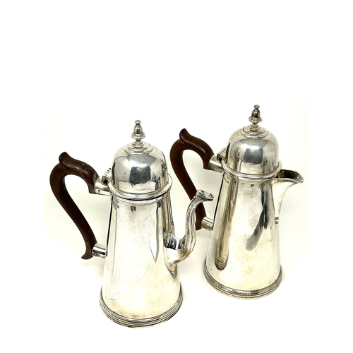 1 - Georgian style silver walker & hall coffee pot and matching hot water jug weight 1228g