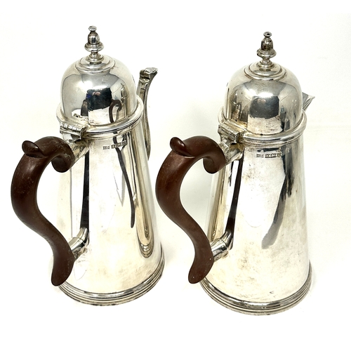 1 - Georgian style silver walker & hall coffee pot and matching hot water jug weight 1228g