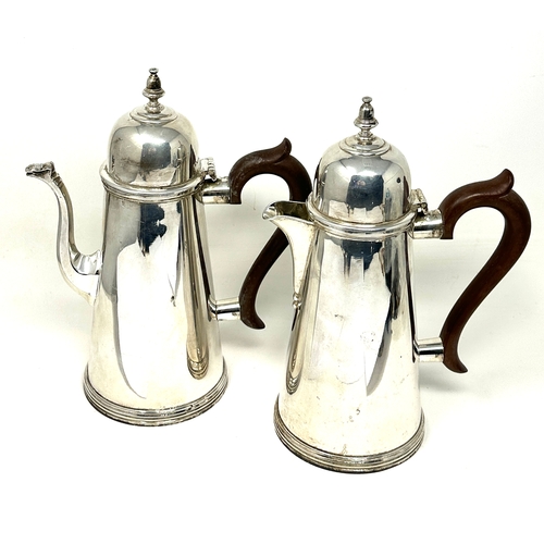 1 - Georgian style silver walker & hall coffee pot and matching hot water jug weight 1228g