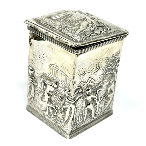 70 - Antique embossed silver tea caddy birmingham silver hallmarks measures approx height 8cm by 5cm edge... 