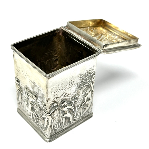 70 - Antique embossed silver tea caddy birmingham silver hallmarks measures approx height 8cm by 5cm edge... 