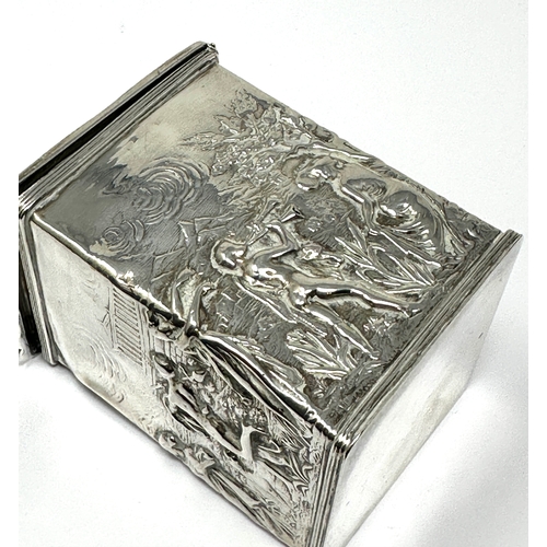 70 - Antique embossed silver tea caddy birmingham silver hallmarks measures approx height 8cm by 5cm edge... 